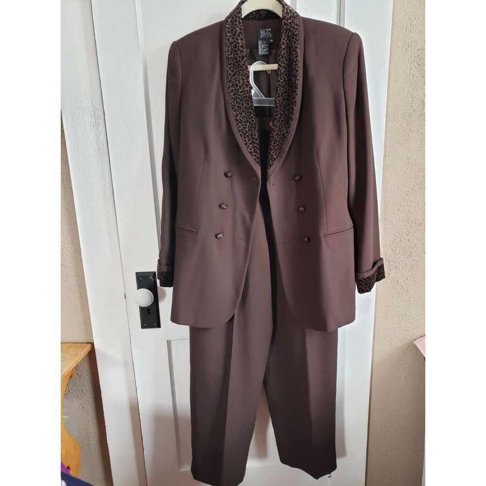 Morgan Taylor Studio‎ 2PC Brown animal print collar/hem Jacket Suit Women US 10
